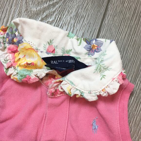 Ralph Lauren Pink Dress with floral ruffle trim sleeveless 12M - Picture 5 of 7